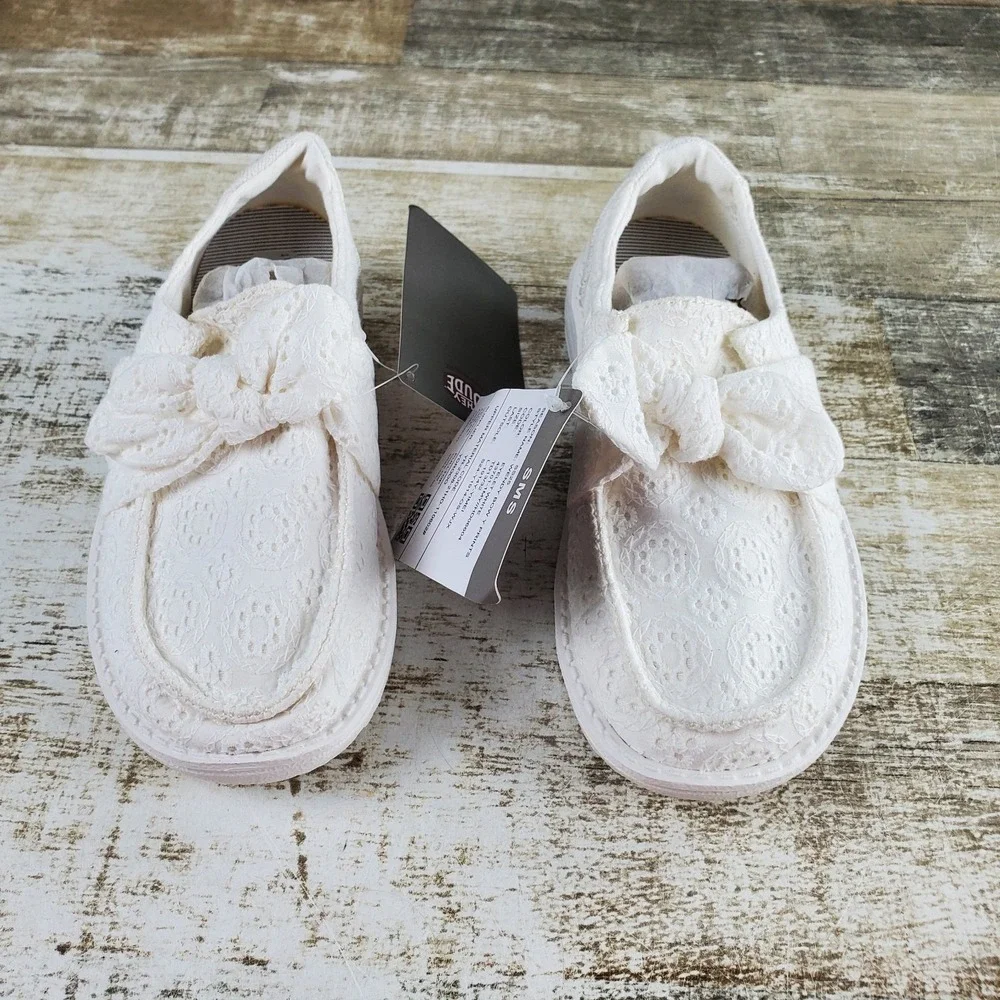 HEY DUDE Wendy Bow Print Kids Loafer Shoes Sz 13 C13 Eyelet White Round Toe